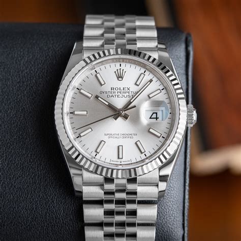 rolex 36 datejust white dial jubilee fluted